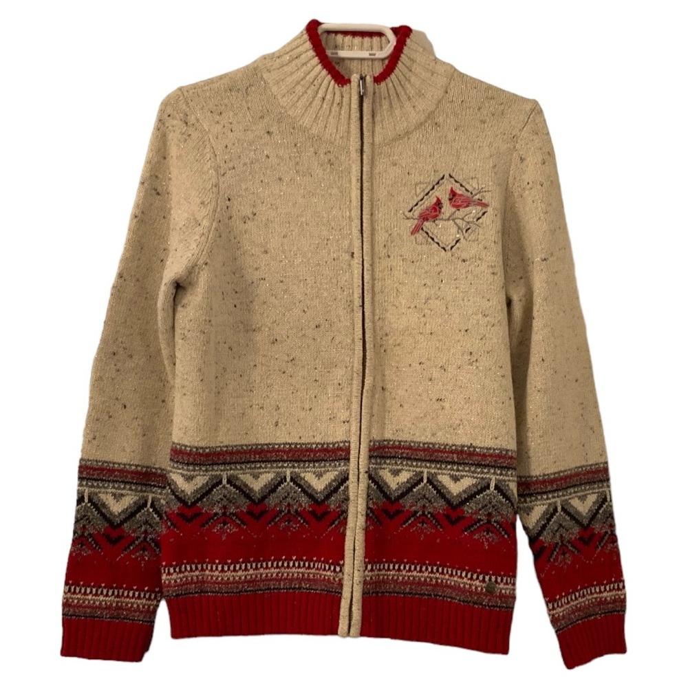 Northern Reflections Cotton Blend Cardigan Holiday Sweater Cardinals Size S